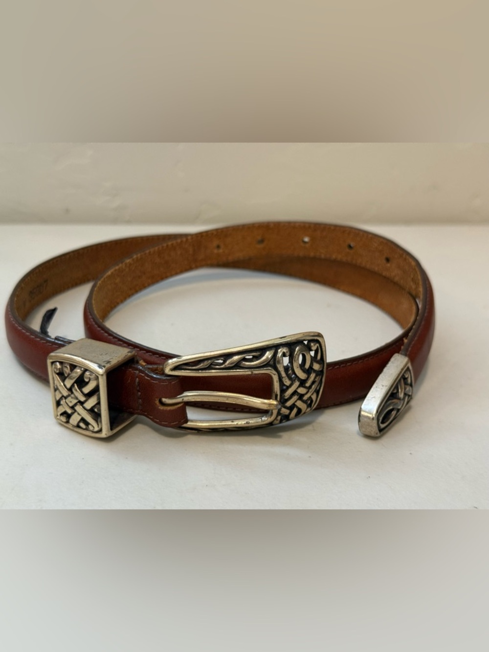 Vintage Brighton Belt Brown‎ Leather Croc Embossed 90s 35”L